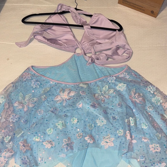 Women’s Lavender & Light Blue Floral Mesh Babydoll Nightdress - Picture 2 of 3